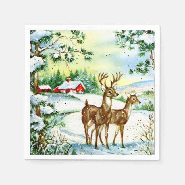retro vintage Christmas Farm Holiday Napkin (Front)