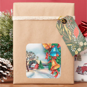 Retro vintage Christmas farm Holiday sticker