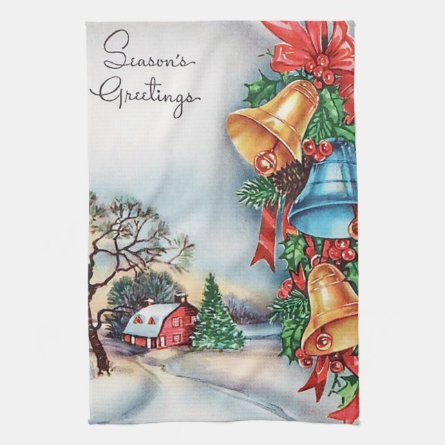Retro vintage Christmas farm Holiday Tea Towel (Vertical)