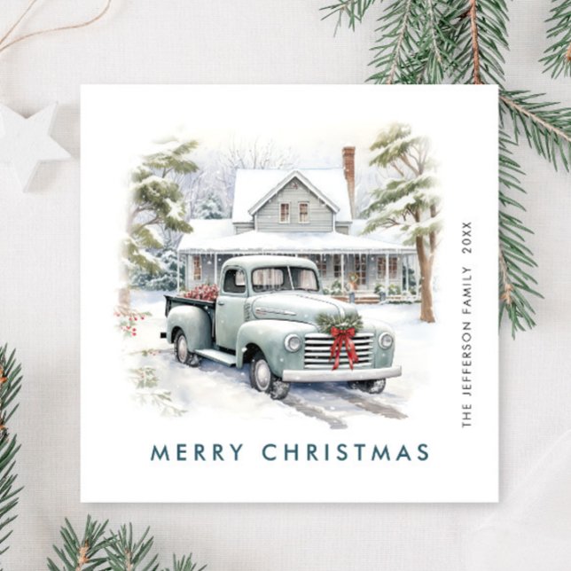 Retro Vintage Christmas Farm Truck Greeting Holiday Card (Creator Uploaded)