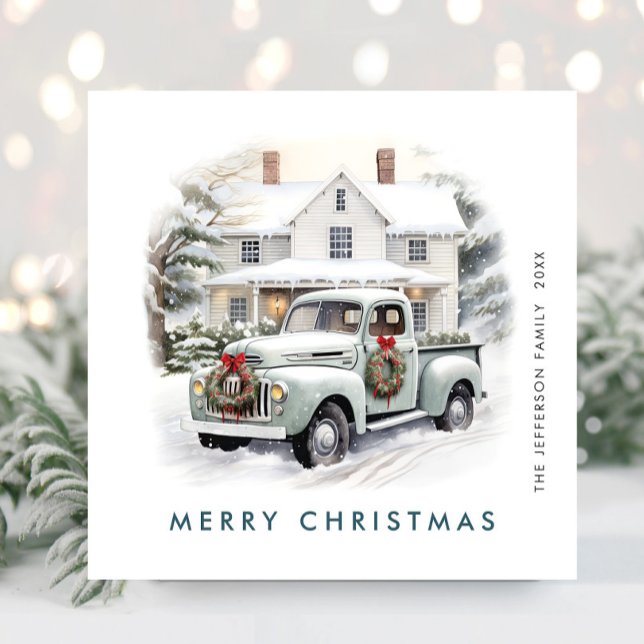 Retro Vintage Christmas Farm Truck Greeting Holiday Card (Creator Uploaded)