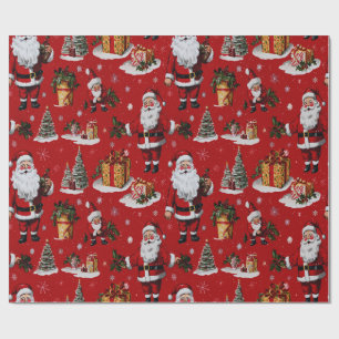 Retro Vintage Christmas Festive Santas Wrapping Paper