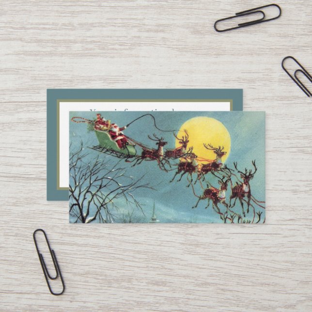 retro vintage Christmas flying Santa  Business Card (Front/Back In Situ)