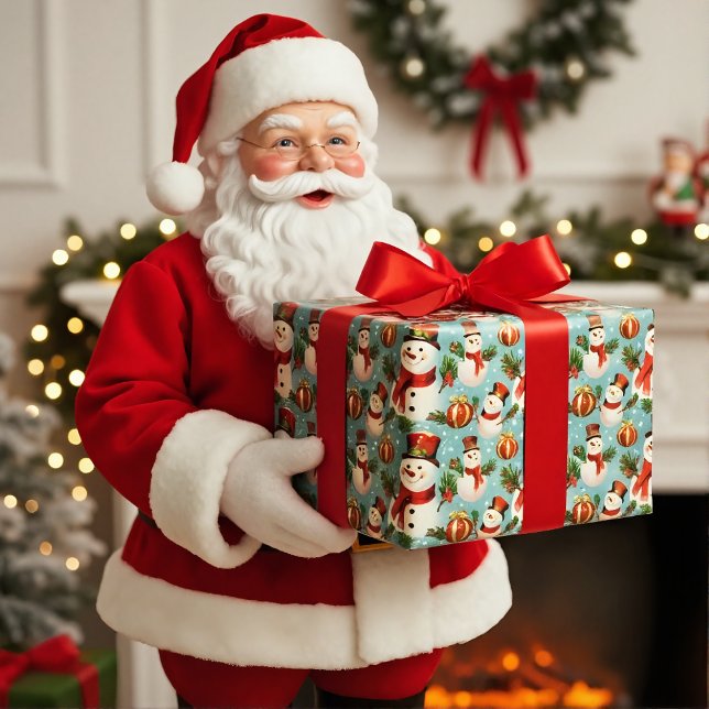 Retro Vintage Christmas: Frosty Snowmen  Wrapping Paper (Creator Uploaded)