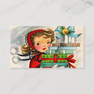 Retro Vintage Christmas girl add message card