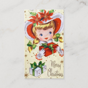 Retro Vintage Christmas girl add message card