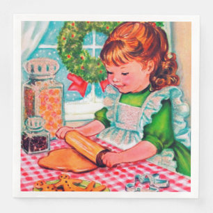 Retro vintage Christmas girl baking party Napkin