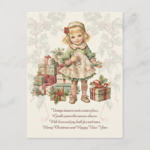 Retro Vintage Christmas Girl Gifts Greeting Card