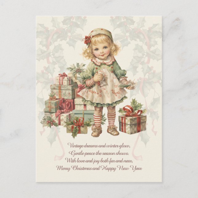 Retro Vintage Christmas Girl Gifts Greeting Card (Front)