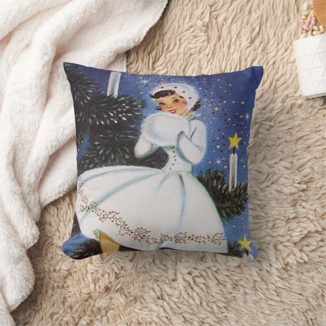 retro vintage Christmas girl Holiday Cushion (Blanket)