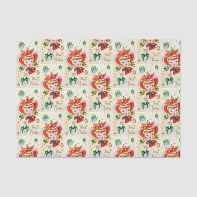 retro Vintage Christmas girl Holiday party tissue Paper (Front)