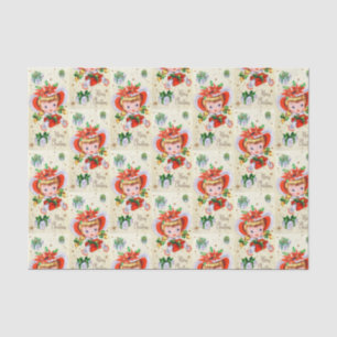 retro Vintage Christmas girl Holiday party tissue Tissue Paper