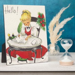 retro vintage Christmas girl Holiday  Plaque