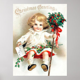 retro vintage Christmas girl Holiday Poster