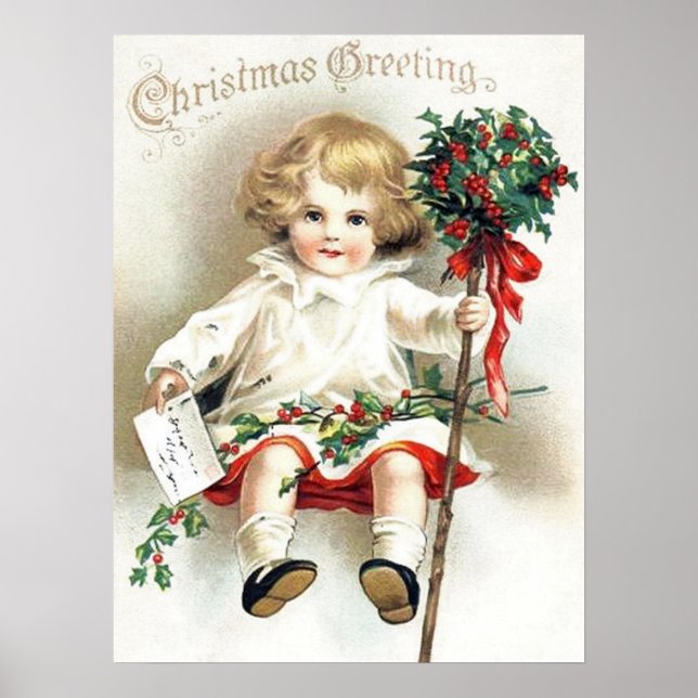retro vintage Christmas girl Holiday Poster (Front)
