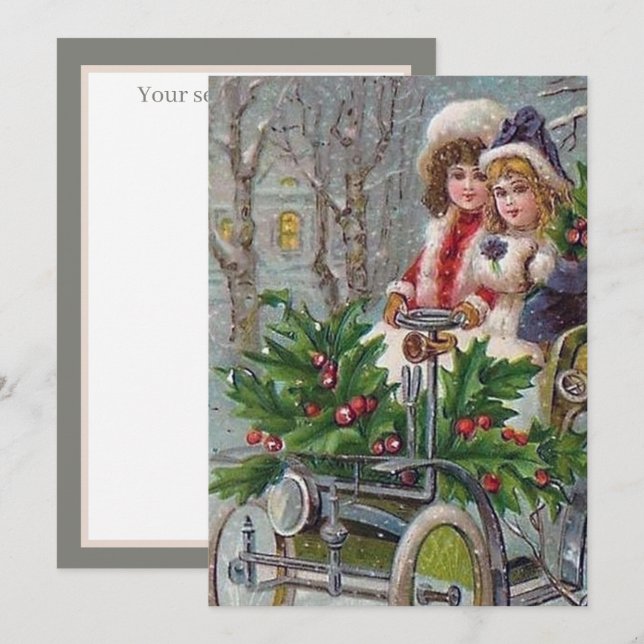 retro vintage Christmas girls add sentiment Card (Front/Back)