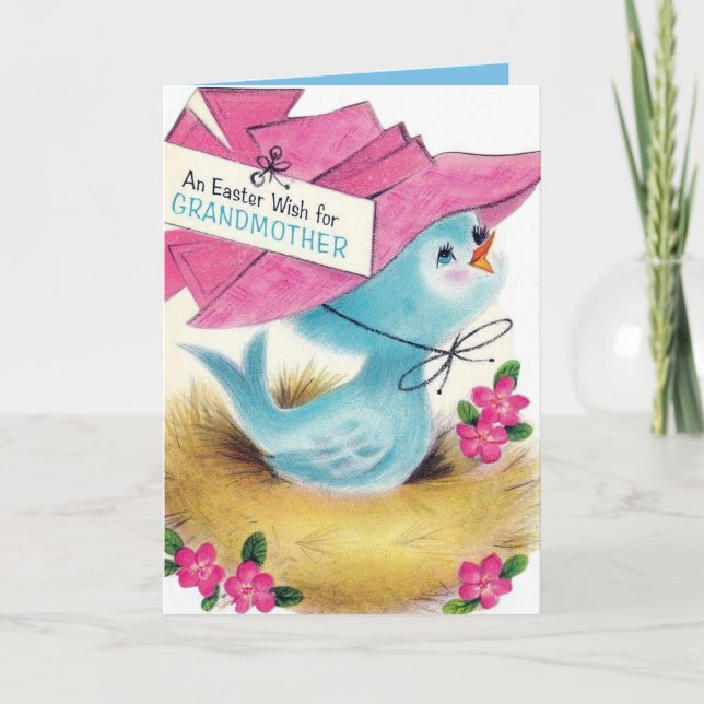 Retro vintage Christmas Grandmother bird Holiday Card (Front)