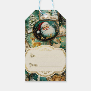 Retro Vintage Christmas: Green Collage Gift Tags