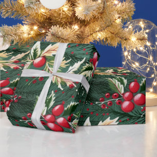 Retro Vintage Christmas Greenery Style 3 Wrapping Paper