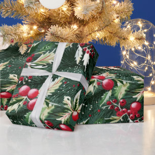 Retro Vintage Christmas Greenery Wrapping Paper
