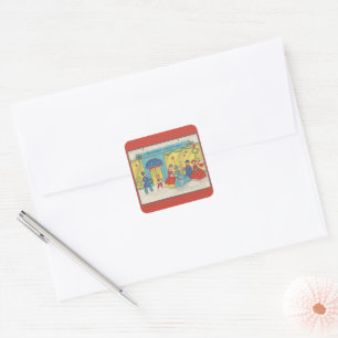 Retro Vintage Christmas Greetings Antique Winter Square Sticker