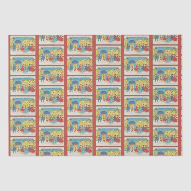 Retro Vintage Christmas Greetings Antique Winter Tissue Paper (Front)