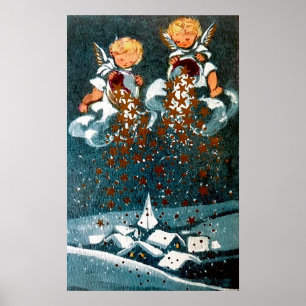 Retro vintage Christmas Holiday Angels poster