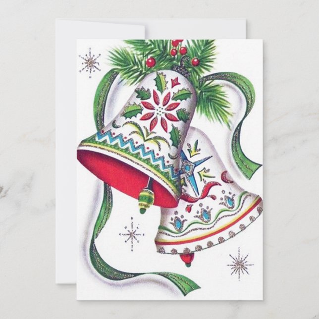 Retro vintage Christmas Holiday bells card (Front)