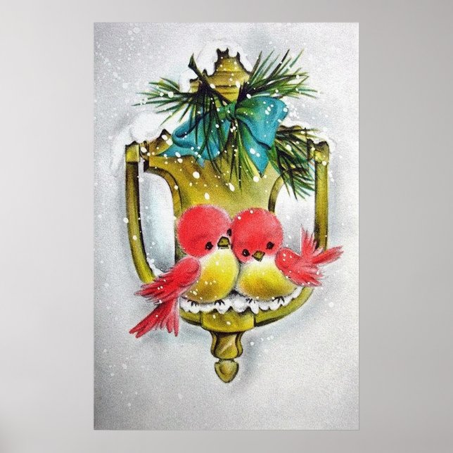 Retro vintage Christmas Holiday birds poster (Front)
