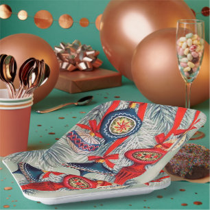 Retro vintage Christmas Holiday bulbs Paper Plate