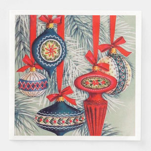 Retro Vintage Christmas Holiday bulbs party Napkin
