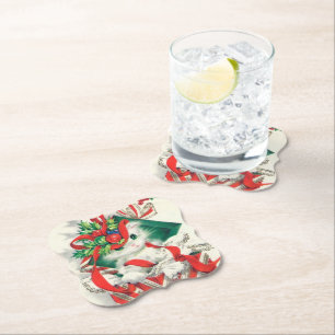 Retro Vintage Christmas Holiday cat party coaster
