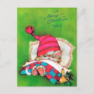Retro vintage Christmas Holiday cat postcard