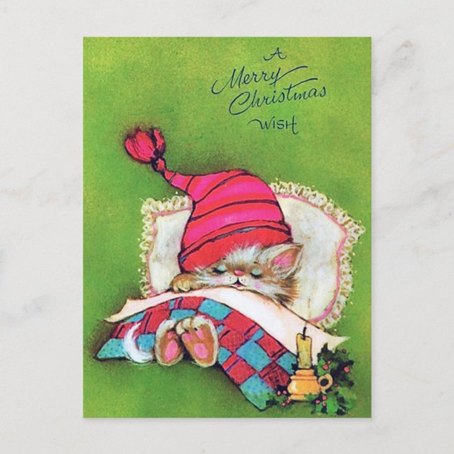 Retro vintage Christmas Holiday cat postcard (Front)