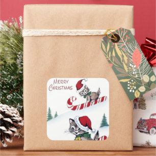 Retro vintage Christmas Holiday cats sticker