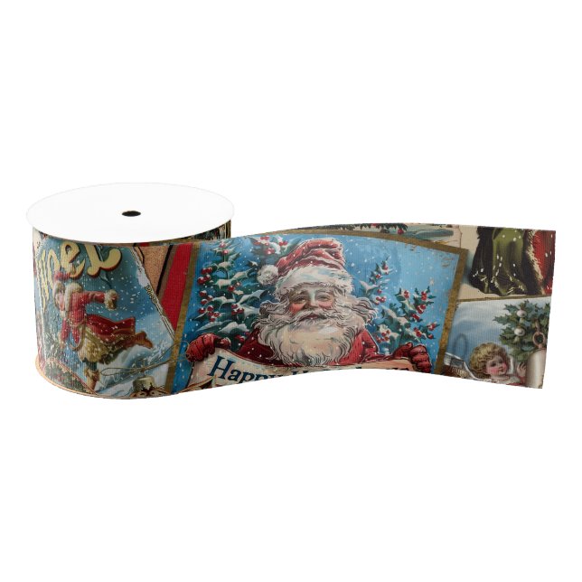 Retro Vintage Christmas: Holiday Cheer Collage Grosgrain Ribbon (Spool)