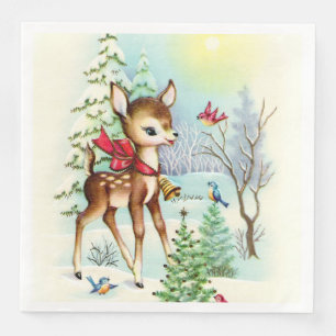 Retro vintage Christmas Holiday deer party Napkin