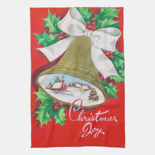 Retro Vintage Christmas Holiday kitchen towel bell