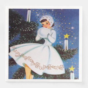 Retro vintage Christmas Holiday lady party napkins