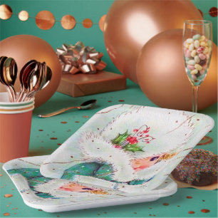 Retro vintage Christmas Holiday lady party Paper Plate