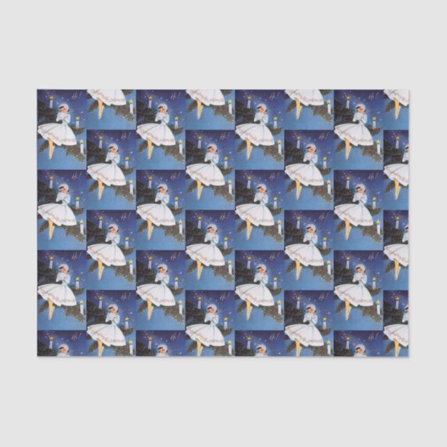 retro vintage christmas holiday lady party tissue paper (Front)