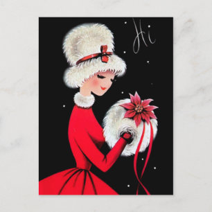 Retro Vintage Christmas Holiday lady postcard