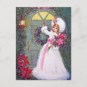 retro vintage Christmas Holiday lady postcard