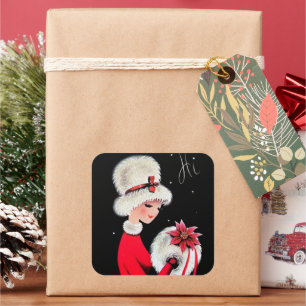 Retro vintage Christmas Holiday lady sticker