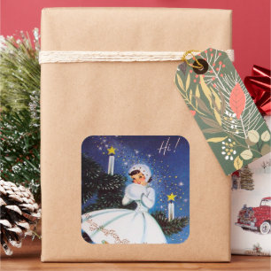 Retro vintage Christmas Holiday lady sticker