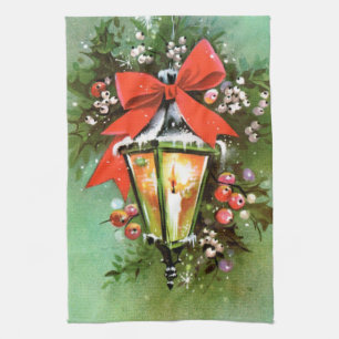 retro vintage Christmas Holiday lamp Tea Towel