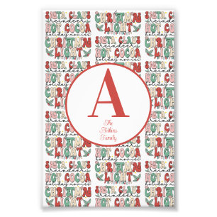 Retro Vintage Christmas Holiday Monogram Photo Print