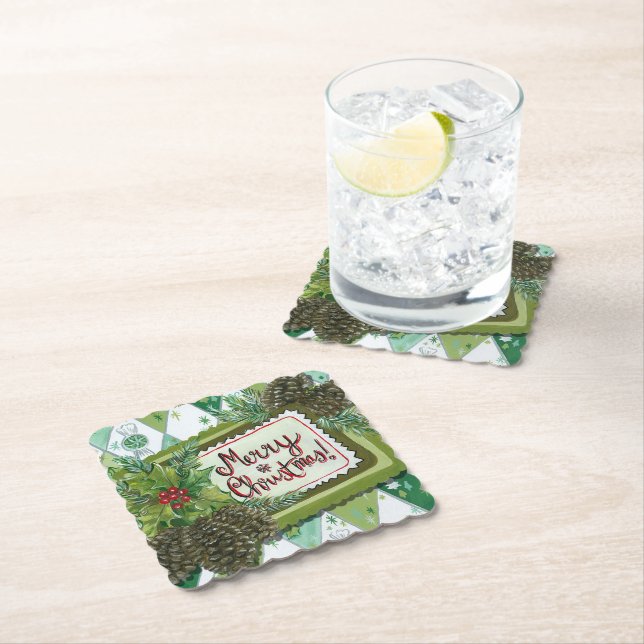 Retro vintage Christmas Holiday party coaster (Insitu)
