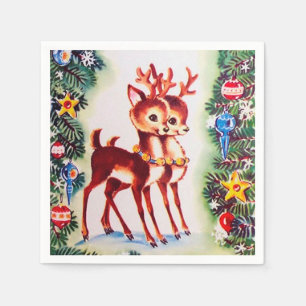 Retro vintage Christmas Holiday reindeer party Napkin