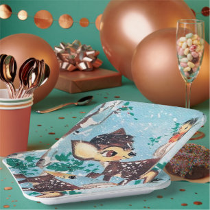 Retro vintage Christmas Holiday reindeer party Paper Plate